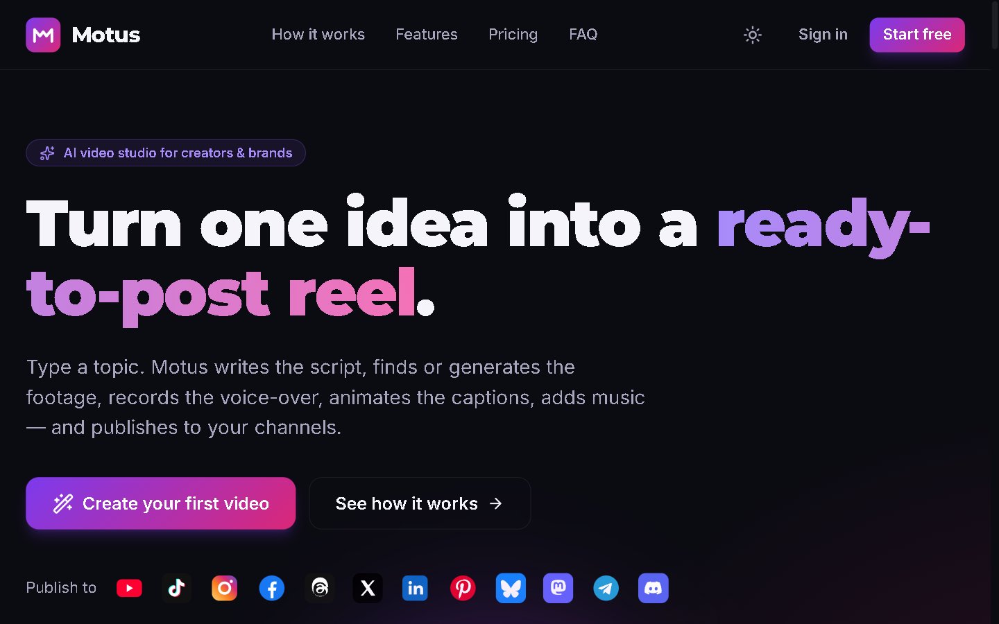 The Motus landing page
